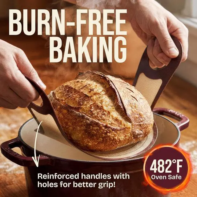 Alt view image 3 of 7 - Pro Silicone Bread Sling 2 Pcs - 9in Round & Oval | 482F Heat Resistant, Non-Stick Dutch Oven Liners, Long Handles, Reusable Sourdough Baking Supplies