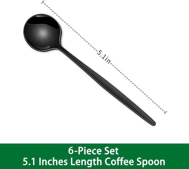 Alt view image 2 of 7 - 5.1 Inch Coffee & Tea Spoons,6-Piece Black Stainless Steel Dessert Spoons For Cafe,Black Espresso Spoon,Cute Small Demitasse Spoon