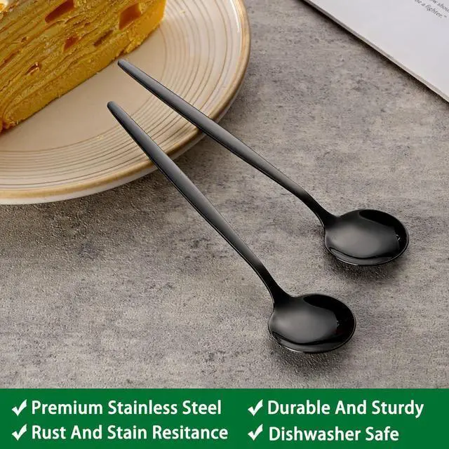 Alt view image 3 of 7 - 5.1 Inch Coffee & Tea Spoons,6-Piece Black Stainless Steel Dessert Spoons For Cafe,Black Espresso Spoon,Cute Small Demitasse Spoon