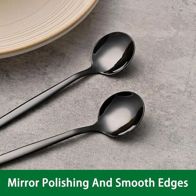 Alt view image 4 of 7 - 5.1 Inch Coffee & Tea Spoons,6-Piece Black Stainless Steel Dessert Spoons For Cafe,Black Espresso Spoon,Cute Small Demitasse Spoon