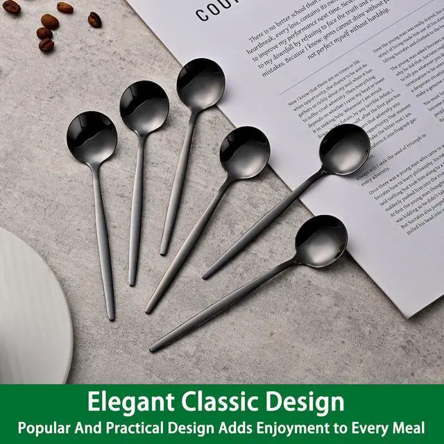 Alt view image 6 of 7 - 5.1 Inch Coffee & Tea Spoons,6-Piece Black Stainless Steel Dessert Spoons For Cafe,Black Espresso Spoon,Cute Small Demitasse Spoon