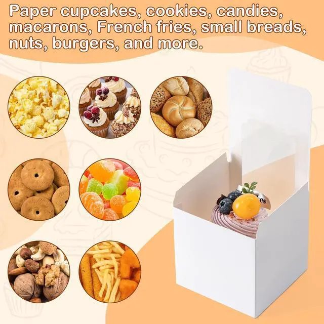 Alt view image 6 of 7 - Hoewina 28 PCS Cupcake Boxes, Individual Cupcake Containers with Window | Cupcake Holders Carrier with Inserts, Stackable Deep Cake Box for Birthday Holiday Party Bakery Supplies (White)