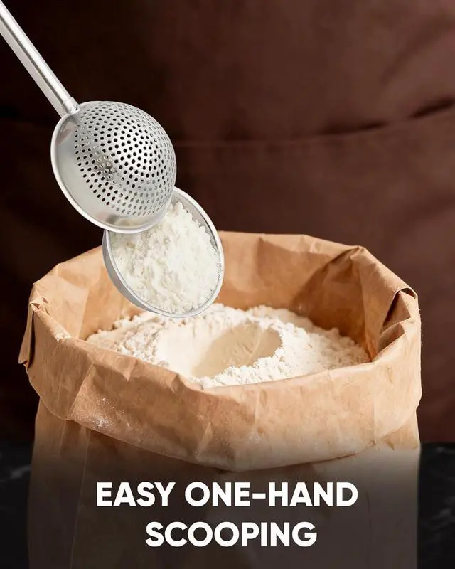 Alt view image 3 of 7 - Flour Duster for Baking, One-Handed Operation, 304 Stainless Steel | Spring-Press Handle, Dishwasher Safe, For Flour, Powdered Sugar, Fine Spices, Pick Up and Dust Flour Sifter, Gift Package