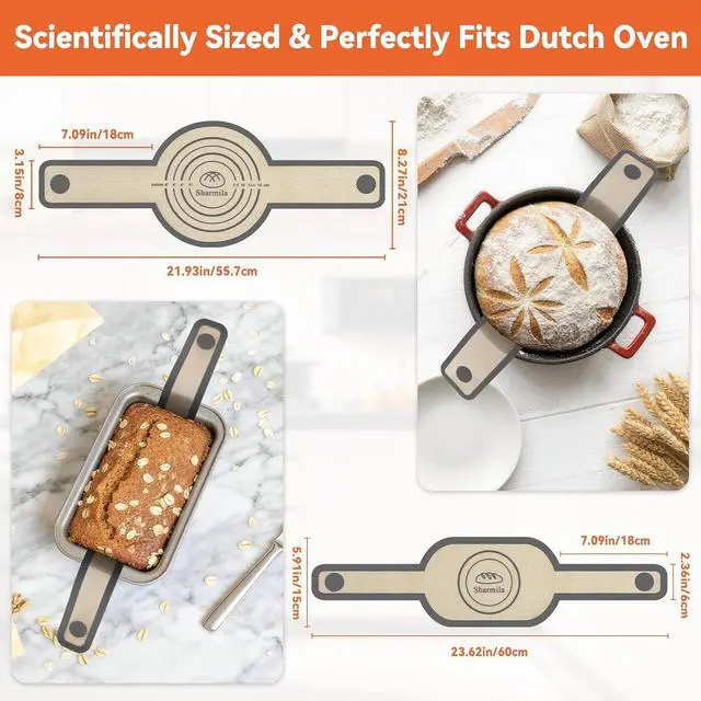 Alt view image 2 of 7 - Sharmila 2Pc Silicone Bread Sling for Dutch Oven Sourdough Baking Tools | 2Pc Bread Sling for Dutch Oven | Silicone Sourdough Baking Supplies | Oval & Round | Long Handles | 500°F | Dishwasher Safe