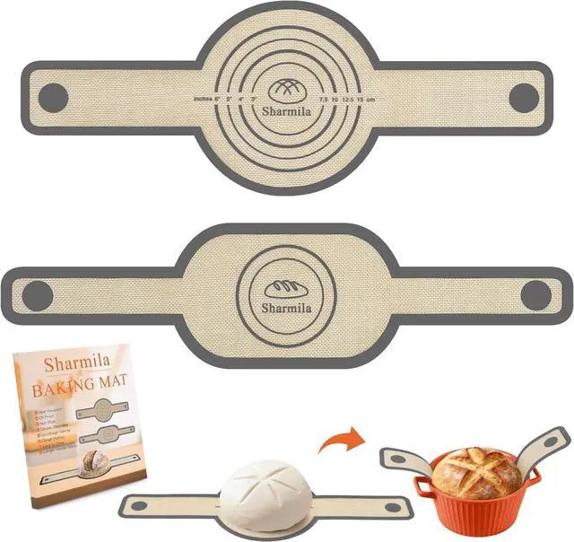 Main image of Sharmila 2Pc Silicone Bread Sling for Dutch Oven Sourdough Baking Tools | 2Pc Bread Sling for Dutch Oven | Silicone Sourdough Baking Supplies | Oval & Round | Long Handles | 500°F | Dishwasher Safe