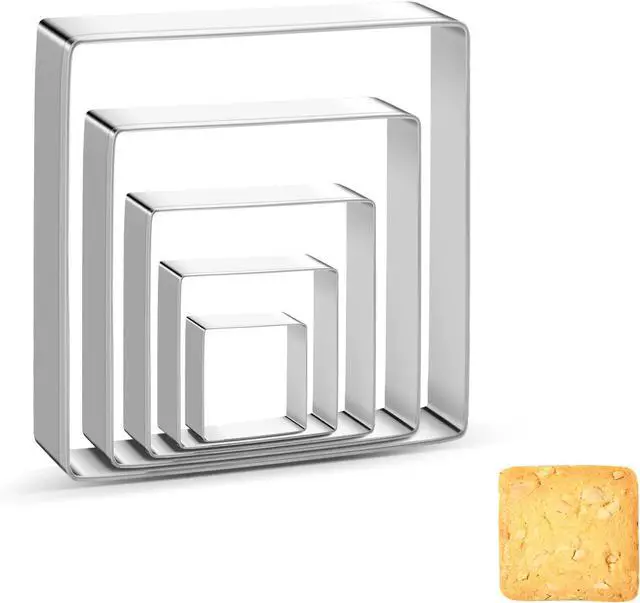 Main image of Square Cookie Cutter Sandwich Cutters for Lunchbox Fruit Cutters Vegetable Cutters for Baking DIY Xmas Birthday Party Decor, Pack of 5