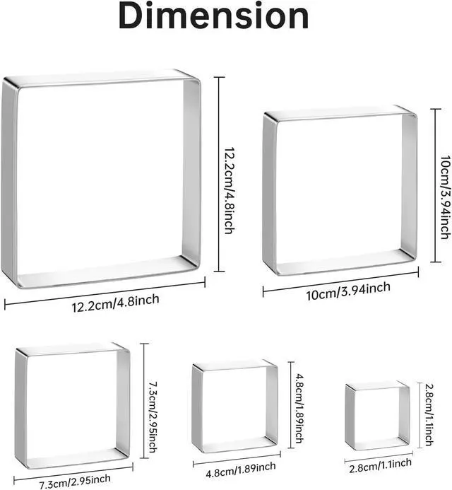 Alt view image 3 of 5 - Square Cookie Cutter Sandwich Cutters for Lunchbox Fruit Cutters Vegetable Cutters for Baking DIY Xmas Birthday Party Decor, Pack of 5