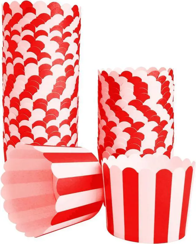 Main image of 50 Pack Muffin Liners Baking Paper Cups Red and White | Stripes Cupcake Liners Elegent Muffins Baking Cups Cupcake Wrappers for Birthday Parties, Weddings, Bottom Dia 2.36 Inch