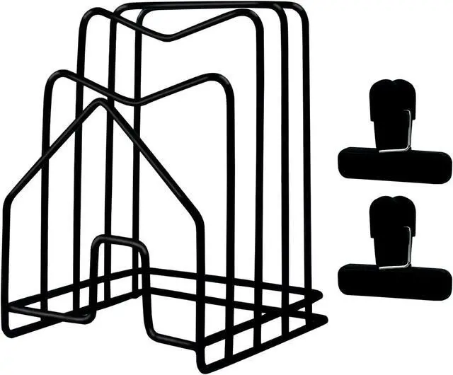 Alt view image 2 of 7 - SUNFICON Cutting Board Holder W 2 Chip Bag Clips 304 Stainless Steel Chopping Board Rack Pot Lid Organizer Inside Cabinet Pot Cover Cookie Sheet Bakeware Serving Tray Cooling Rack Stand Kitchen Black