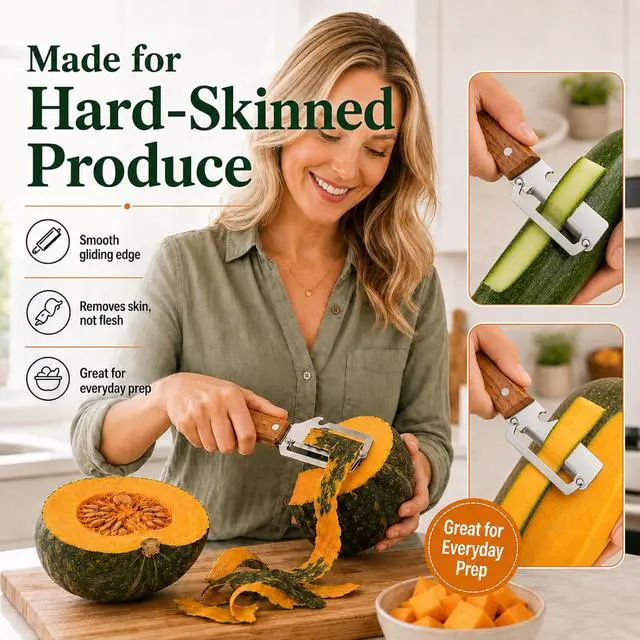 Alt view image 3 of 7 - 2Pcs FRWIPCI Multifunctional Vegetable Peeler for Kitchen, Ultra-Sharp Stainless Steel Fruit Peeler with Non-Slip Wooden Handle, Wide Blade Opening for Pumpkin, Squash, Camping and Travel, Right-Hand