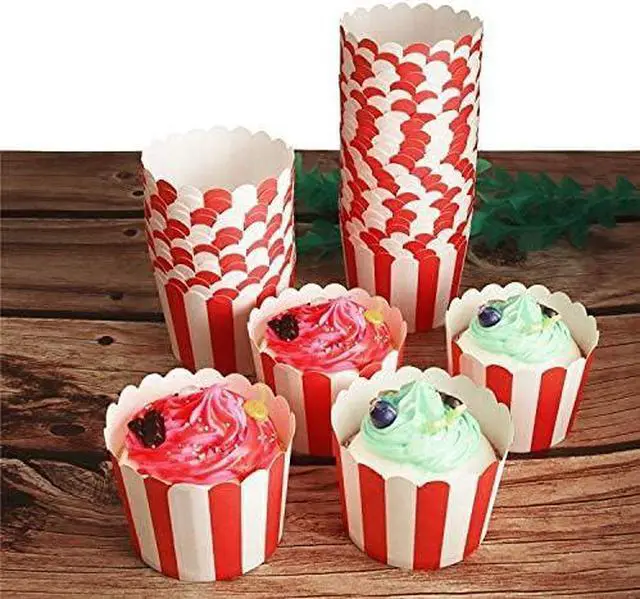 Alt view image 5 of 6 - 50 Pack Muffin Liners Baking Paper Cups Red and White | Stripes Cupcake Liners Elegent Muffins Baking Cups Cupcake Wrappers for Birthday Parties, Weddings, Bottom Dia 2.36 Inch