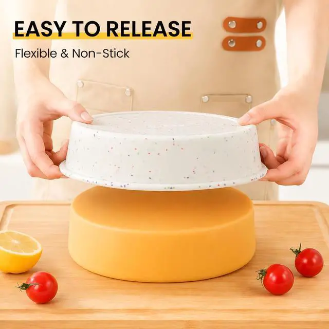 Alt view image 3 of 7 - Vinino 8 Inch Silicone Round Cake Pan, Set of 2 | Ideal for Birthday Cakes, Multi Layer Baking and Homemade Desserts, Flexible Design for Easy Storage