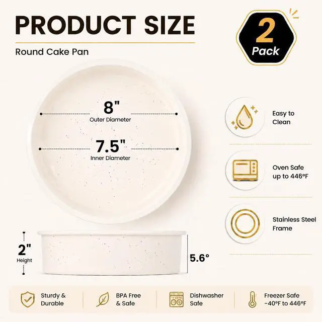 Alt view image 4 of 7 - Vinino 8 Inch Silicone Round Cake Pan, Set of 2 | Ideal for Birthday Cakes, Multi Layer Baking and Homemade Desserts, Flexible Design for Easy Storage