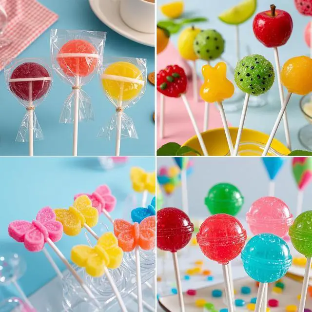 Alt view image 6 of 6 - 4-inch White Lollipop Sticks and Bags Set, 100Pcs Paper Candy Sticks,100Pcs Clear Bags, 100Pcs Twist Ties for Hard Candy, Chocolate, Cookie, Dessert (Gold)