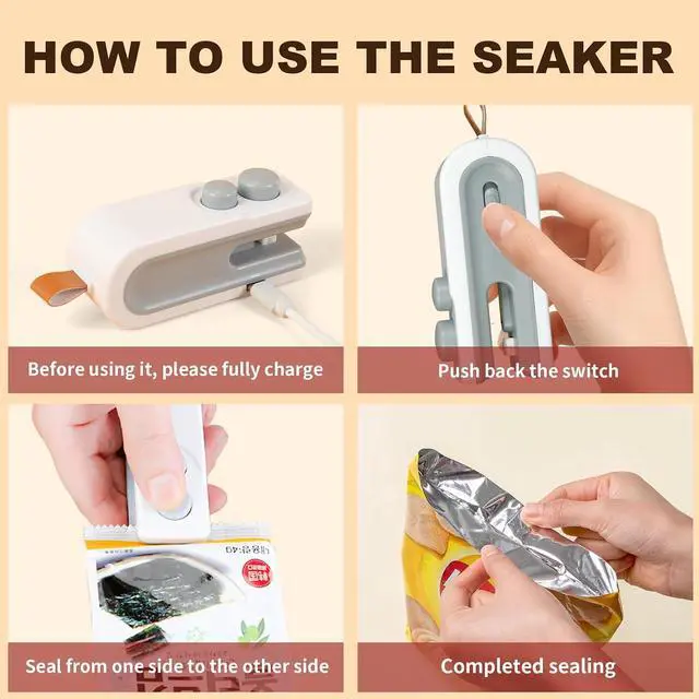 Alt view image 4 of 7 - 2Pcs Mini Bag Sealer, 2026 New 2 in 1 Magnetic Food Sealer with Cutter and Magnet, USB Rechargeable Chip Bag Sealer Heat Seal Tool, for Snacks, Chips, Food Freshness Storage (White + Blue)