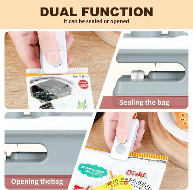 Alt view image 6 of 7 - 2Pcs Mini Bag Sealer, 2026 New 2 in 1 Magnetic Food Sealer with Cutter and Magnet, USB Rechargeable Chip Bag Sealer Heat Seal Tool, for Snacks, Chips, Food Freshness Storage (White + Blue)