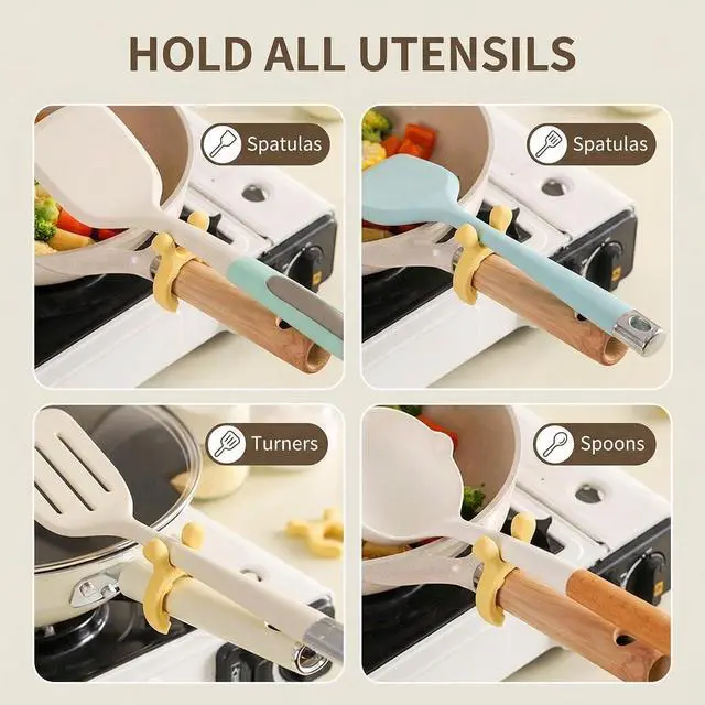 Alt view image 4 of 7 - Winb Silicone Spoon Rest, 3 Pack Non-Slip Pot Clip Spatula Holder, Drip-Free, White, Green, Yellow