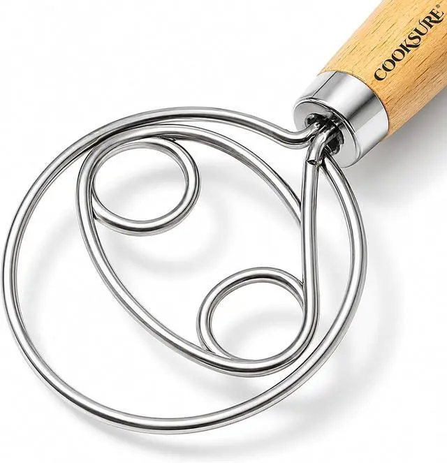 Main image of Danish Dough Whisk for Sourdough Bread 13 Inch Bread Whisk with Wooden Handle 304 Stainless Steel Hook for Heavy Dough Baking, Swedish Dough Whisk Tool