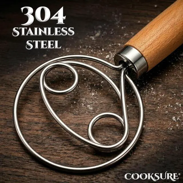 Alt view image 6 of 7 - Danish Dough Whisk for Sourdough Bread 13 Inch Bread Whisk with Wooden Handle 304 Stainless Steel Hook for Heavy Dough Baking, Swedish Dough Whisk Tool