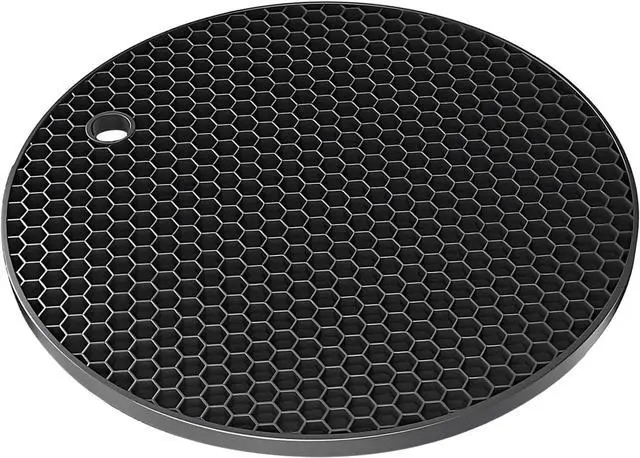 Main image of TENOC Silicone Non-Slip, Heat Resistant & Water-Trapping Trivet Mats for Water Glasses & Teacup & Coffee Cup & Dishes & Cookware, Multipurpose Kitchen Table Coaster, 5.5-Inch, Black