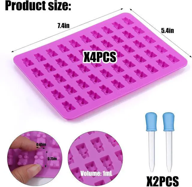 Alt view image 4 of 7 - Palksky 4Pcs Gummy Bear Mold Silicone, Fruit Snack Molds, Gummies Trays Molds with Dropper for Candy Chocolate