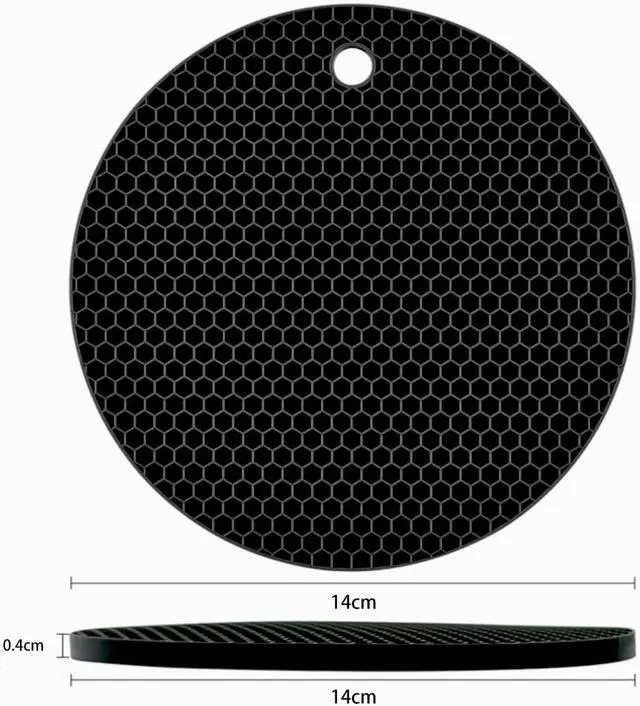 Alt view image 2 of 7 - TENOC Silicone Non-Slip, Heat Resistant & Water-Trapping Trivet Mats for Water Glasses & Teacup & Coffee Cup & Dishes & Cookware, Multipurpose Kitchen Table Coaster, 5.5-Inch, Black