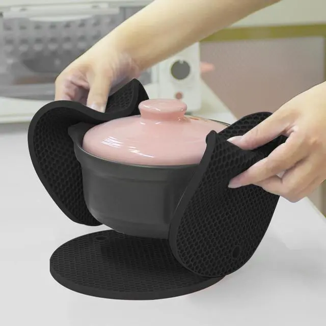 Alt view image 5 of 7 - TENOC Silicone Non-Slip, Heat Resistant & Water-Trapping Trivet Mats for Water Glasses & Teacup & Coffee Cup & Dishes & Cookware, Multipurpose Kitchen Table Coaster, 5.5-Inch, Black