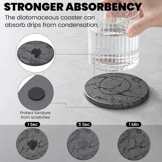 Alt view image 4 of 7 - Diatomaceous Earth Coasters Set of 4Cool Absorbent Quick-Dry Drink Coasters for Desks, Cute Modern Stone Design with Stylish Aesthetic