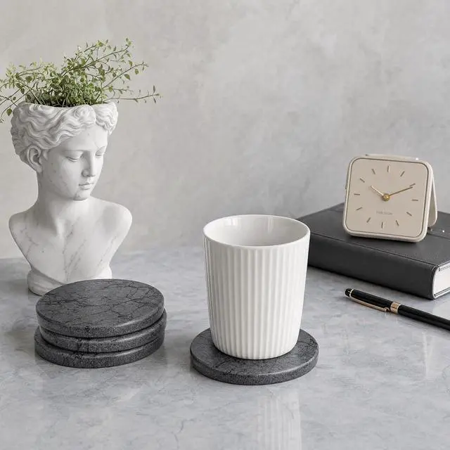 Alt view image 5 of 7 - Diatomaceous Earth Coasters Set of 4Cool Absorbent Quick-Dry Drink Coasters for Desks, Cute Modern Stone Design with Stylish Aesthetic
