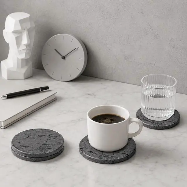Alt view image 6 of 7 - Diatomaceous Earth Coasters Set of 4Cool Absorbent Quick-Dry Drink Coasters for Desks, Cute Modern Stone Design with Stylish Aesthetic