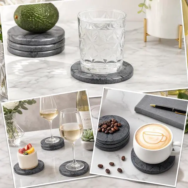 Alt view image 7 of 7 - Diatomaceous Earth Coasters Set of 4Cool Absorbent Quick-Dry Drink Coasters for Desks, Cute Modern Stone Design with Stylish Aesthetic