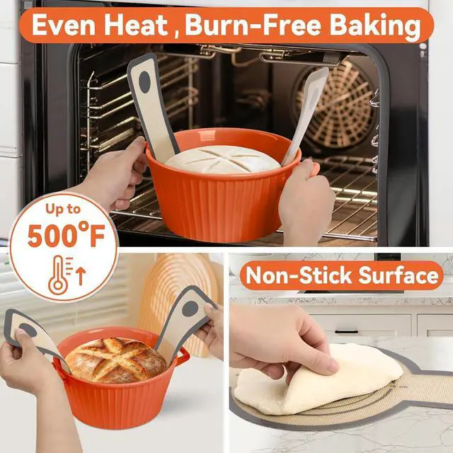Alt view image 5 of 7 - Sharmila 2Pc Silicone Bread Sling for Dutch Oven Sourdough Baking Tools | 2Pc Bread Sling for Dutch Oven | Silicone Sourdough Baking Supplies | Oval & Round | Long Handles | 500°F | Dishwasher Safe