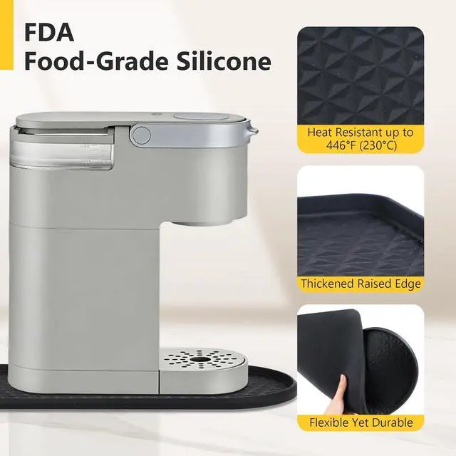 Alt view image 3 of 7 - Silicone Coffee Mat 15.8" x 7.8" Small Spill Bar Mat for Countertop, Black | Fits Coffee and Espresso Makers, Heat-Resistant, Non-Slip Base, Leak-Proof Protection, Keeps Countertops Clean and Dry
