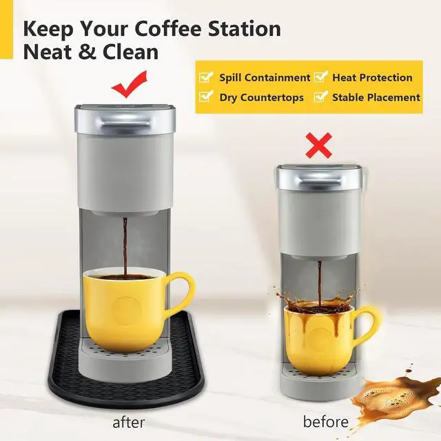 Alt view image 4 of 7 - Silicone Coffee Mat 15.8" x 7.8" Small Spill Bar Mat for Countertop, Black | Fits Coffee and Espresso Makers, Heat-Resistant, Non-Slip Base, Leak-Proof Protection, Keeps Countertops Clean and Dry
