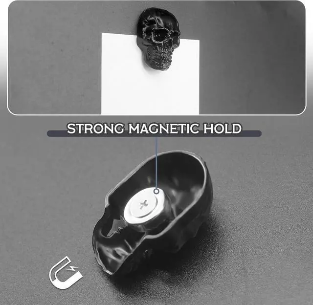 Alt view image 3 of 6 - 8 PCS Skull Fridge Magnets Vintage Skeleton Goth Refrigerator Magnets Funny Cool Decorative Magnets for Locker, Whiteboard, Kitchen, Office, Adsorb Photos Notes (Black)