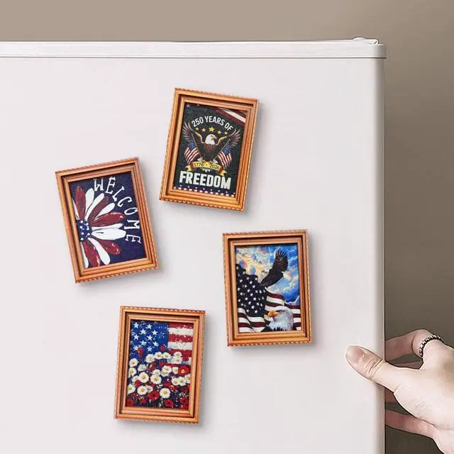 Alt view image 4 of 7 - Patriotic 4th of July Wooden Fridge Magnets,250th Anniversary American,Refrigerator Metal Door Mailbox Locker Independence Day Decorative Wood Magnets for Kitchen,Office,Memorial Day Home Decor 4PCS