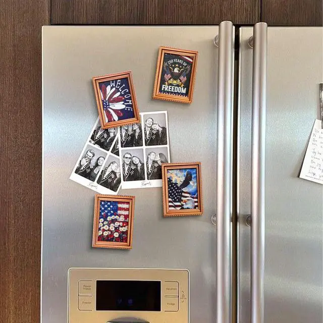Alt view image 7 of 7 - Patriotic 4th of July Wooden Fridge Magnets,250th Anniversary American,Refrigerator Metal Door Mailbox Locker Independence Day Decorative Wood Magnets for Kitchen,Office,Memorial Day Home Decor 4PCS