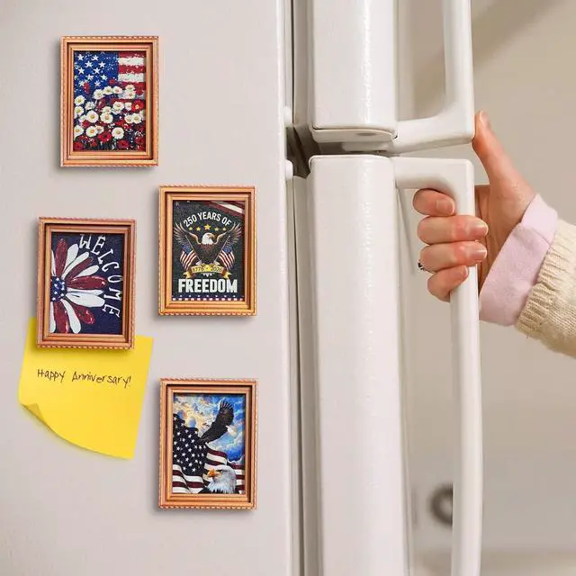 Alt view image 5 of 7 - Patriotic 4th of July Wooden Fridge Magnets,250th Anniversary American,Refrigerator Metal Door Mailbox Locker Independence Day Decorative Wood Magnets for Kitchen,Office,Memorial Day Home Decor 4PCS