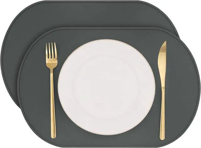 Main image of Silicone Placemat Set of 2, Heat Resistant Placemats for Dinning Table, Reusable Portable Kids Baby Placemats, Waterproof Stain-Proof Toddler Food Mats, Easy to Clean Silicone Mat Oval Placemat