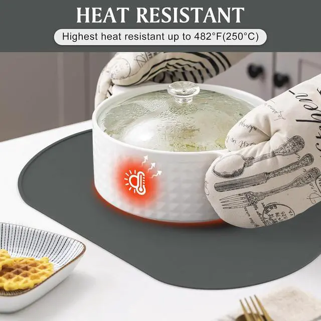 Alt view image 3 of 7 - Silicone Placemat Set of 2, Heat Resistant Placemats for Dinning Table, Reusable Portable Kids Baby Placemats, Waterproof Stain-Proof Toddler Food Mats, Easy to Clean Silicone Mat Oval Placemat