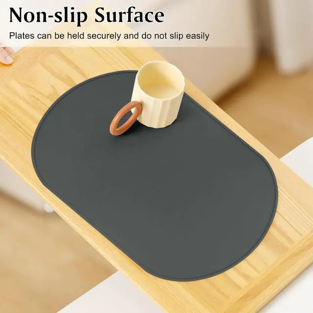 Alt view image 6 of 7 - Silicone Placemat Set of 2, Heat Resistant Placemats for Dinning Table, Reusable Portable Kids Baby Placemats, Waterproof Stain-Proof Toddler Food Mats, Easy to Clean Silicone Mat Oval Placemat