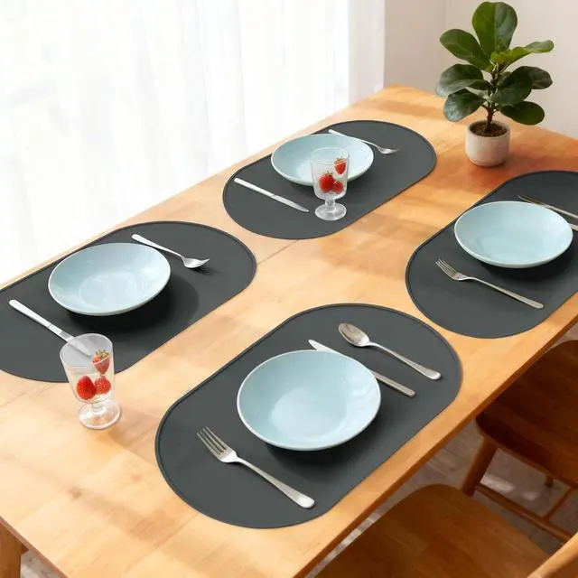 Alt view image 7 of 7 - Silicone Placemat Set of 2, Heat Resistant Placemats for Dinning Table, Reusable Portable Kids Baby Placemats, Waterproof Stain-Proof Toddler Food Mats, Easy to Clean Silicone Mat Oval Placemat