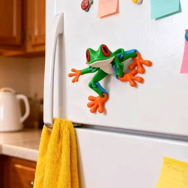 Alt view image 7 of 7 - 3D Printed Articulated Frog Magnet, Movable Joint Fridge Decor,Pink | Powerful magnetic grip for fridge, locker & car, eco-friendly PLA, poseable joints for home, kitchen and office decor