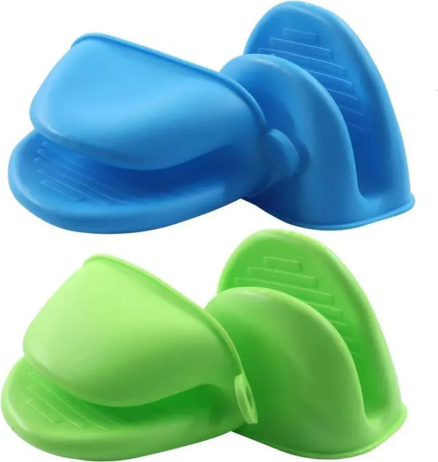 Alt view image 2 of 5 - 4 PCS Silicone Oven Mitts, Blue, Green | Heat Resistant, Mini Silicone Gloves Cooking Pinch Mitts, Thickened Potholders, For Kitchen Cooking & Baking