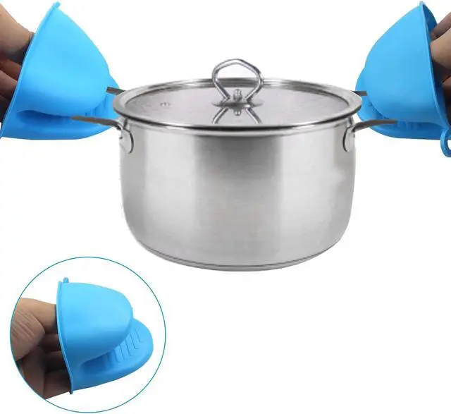 Alt view image 5 of 5 - 4 PCS Heat Resistant Silicone Oven Mitts, Mini Silicone Gloves Cooking Pinch Mitts, Thickened Potholders for Kitchen Cooking & Baking(Blue, Red)