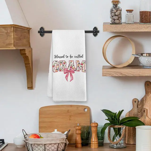Alt view image 2 of 7 - Gram Grandma Practical Gifts Gift for Mothers Day from Grandkids, Mothers Day Christmas Birthday Gift for Grandma, Blessed to be Called Gram Floral Kitchen Dish Hand Tea Towels, 16x24 Inch