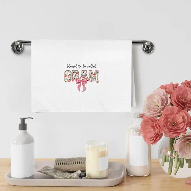 Alt view image 3 of 7 - Gram Grandma Practical Gifts Gift for Mothers Day from Grandkids, Mothers Day Christmas Birthday Gift for Grandma, Blessed to be Called Gram Floral Kitchen Dish Hand Tea Towels, 16x24 Inch