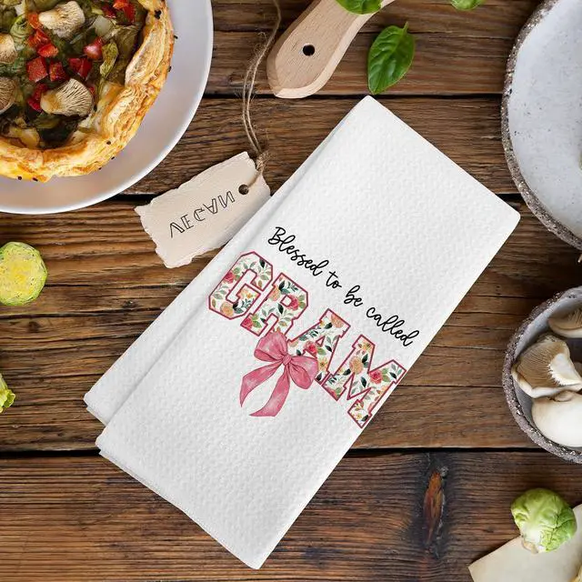 Alt view image 6 of 7 - Gram Grandma Practical Gifts Gift for Mothers Day from Grandkids, Mothers Day Christmas Birthday Gift for Grandma, Blessed to be Called Gram Floral Kitchen Dish Hand Tea Towels, 16x24 Inch