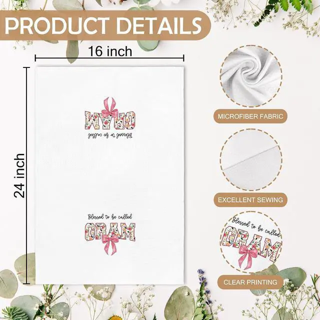 Alt view image 7 of 7 - Gram Grandma Practical Gifts Gift for Mothers Day from Grandkids, Mothers Day Christmas Birthday Gift for Grandma, Blessed to be Called Gram Floral Kitchen Dish Hand Tea Towels, 16x24 Inch