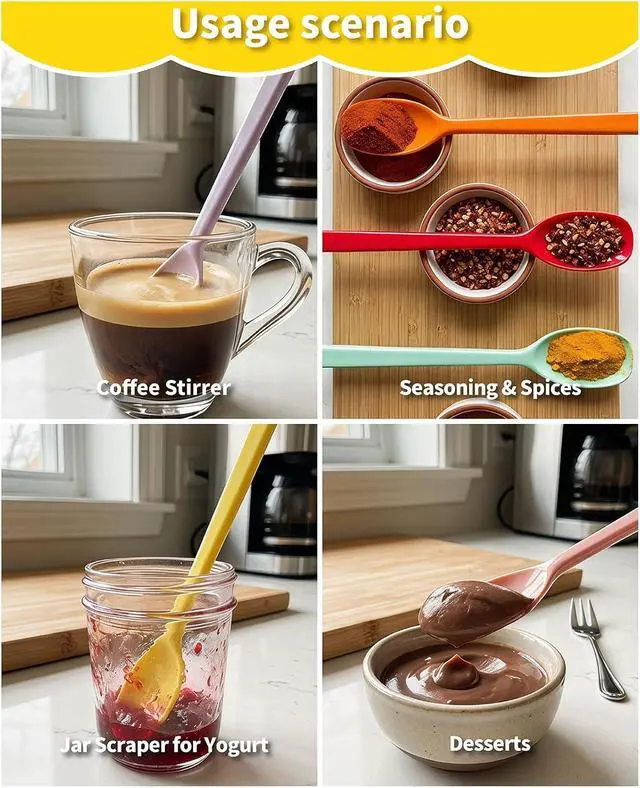 Alt view image 7 of 7 - 7 Pcs Small Silicone Stirring Spoons, Quiet Mini Spatula Jar Scraper, Espresso Coffee Stirrer for Yogurt, Sauce & Seasoning (Multicolor)